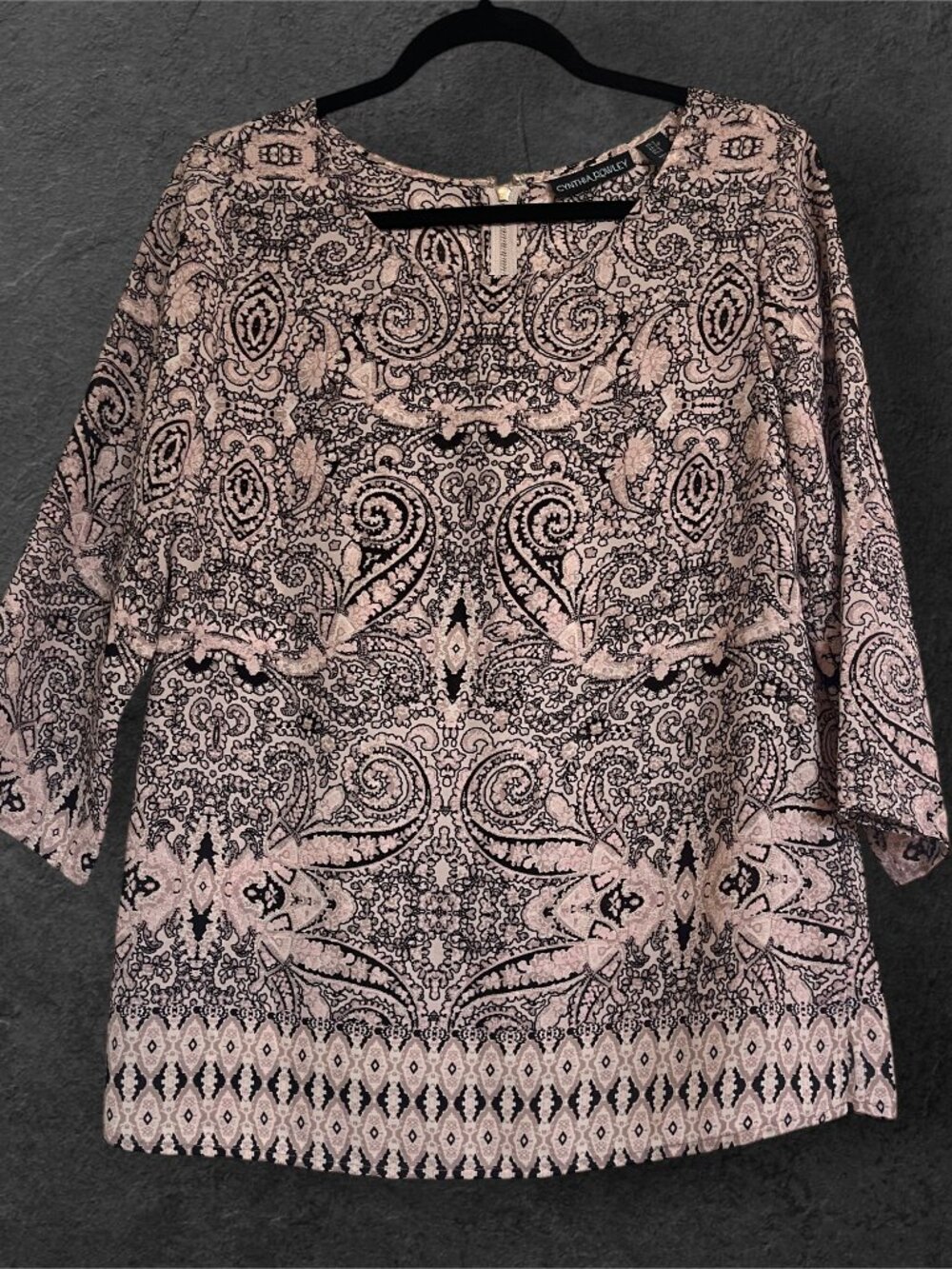 Cynthia Rowley Blush Pink & Black Paisley Print Top